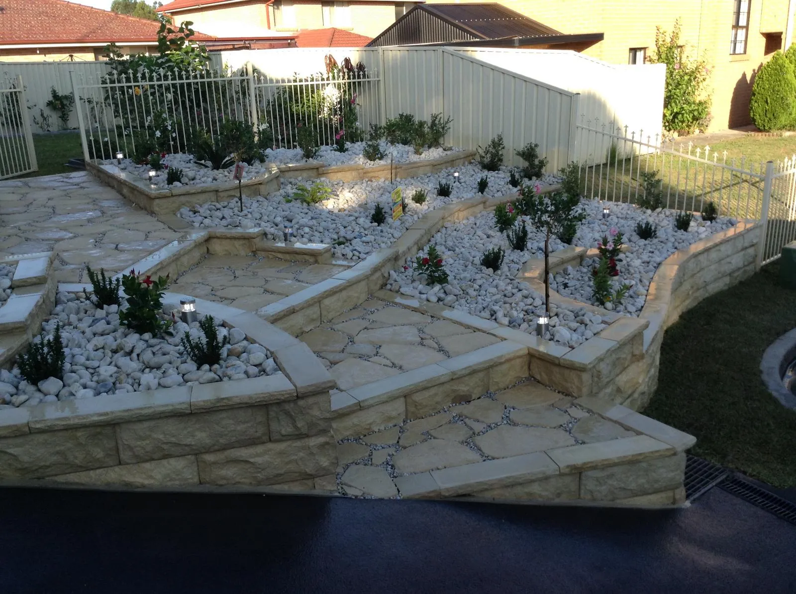 Outdoor water feature with natural stone finish