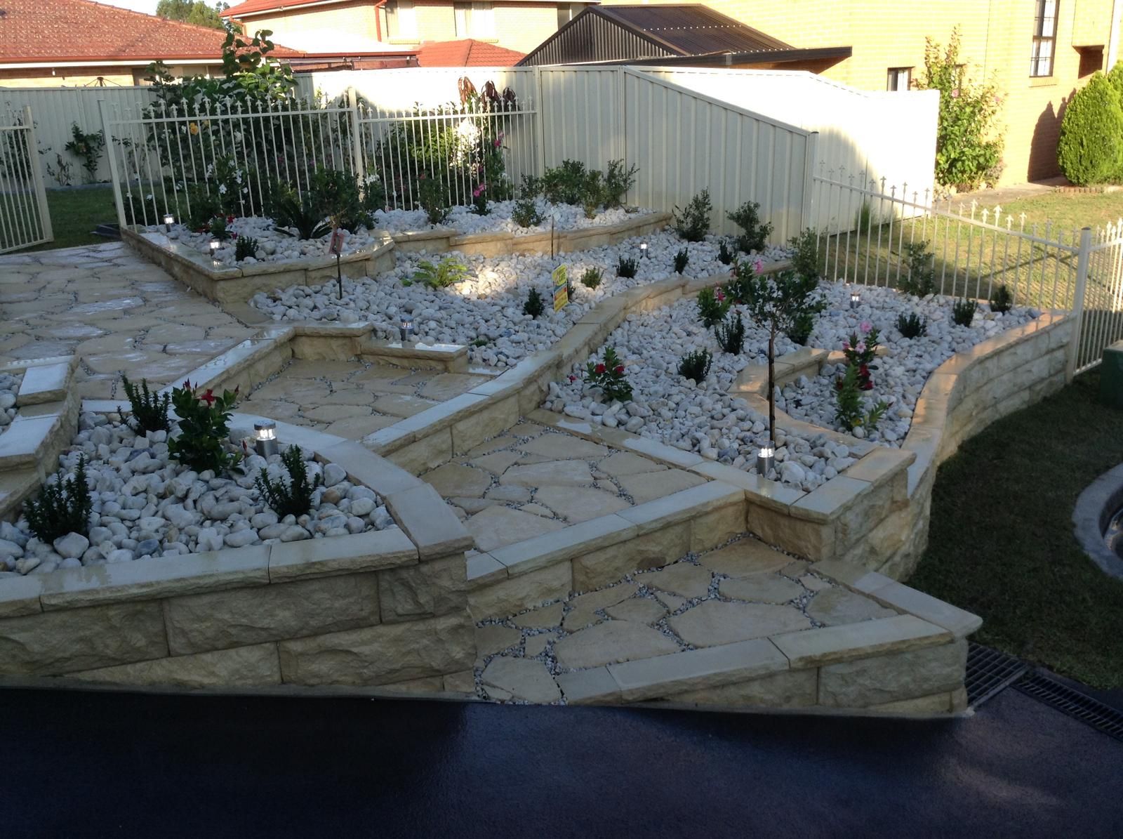 Outdoor water feature with natural stone finish
