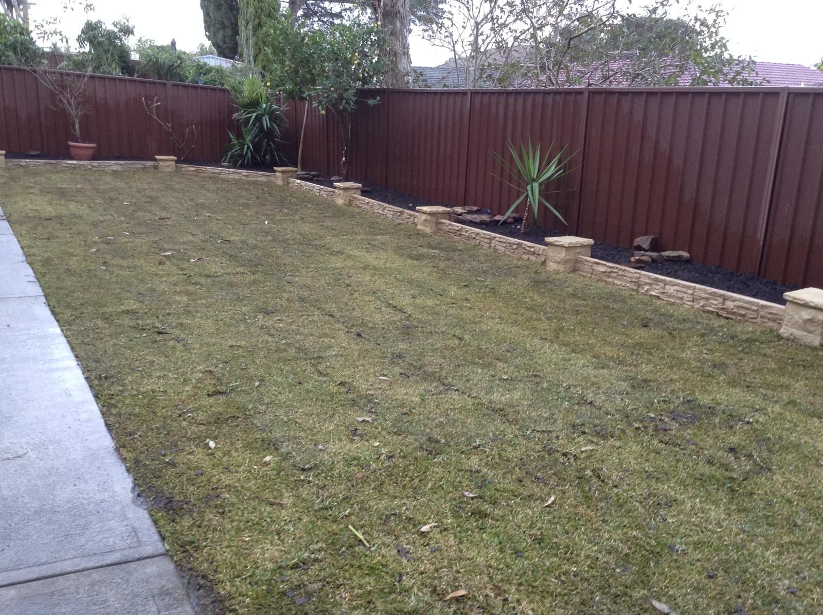 Coastal garden wall and paved pathway