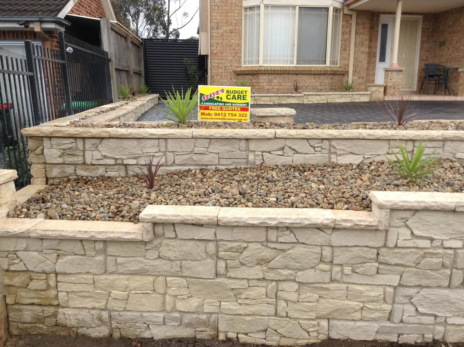 Natural stone cladding on a feature wall
