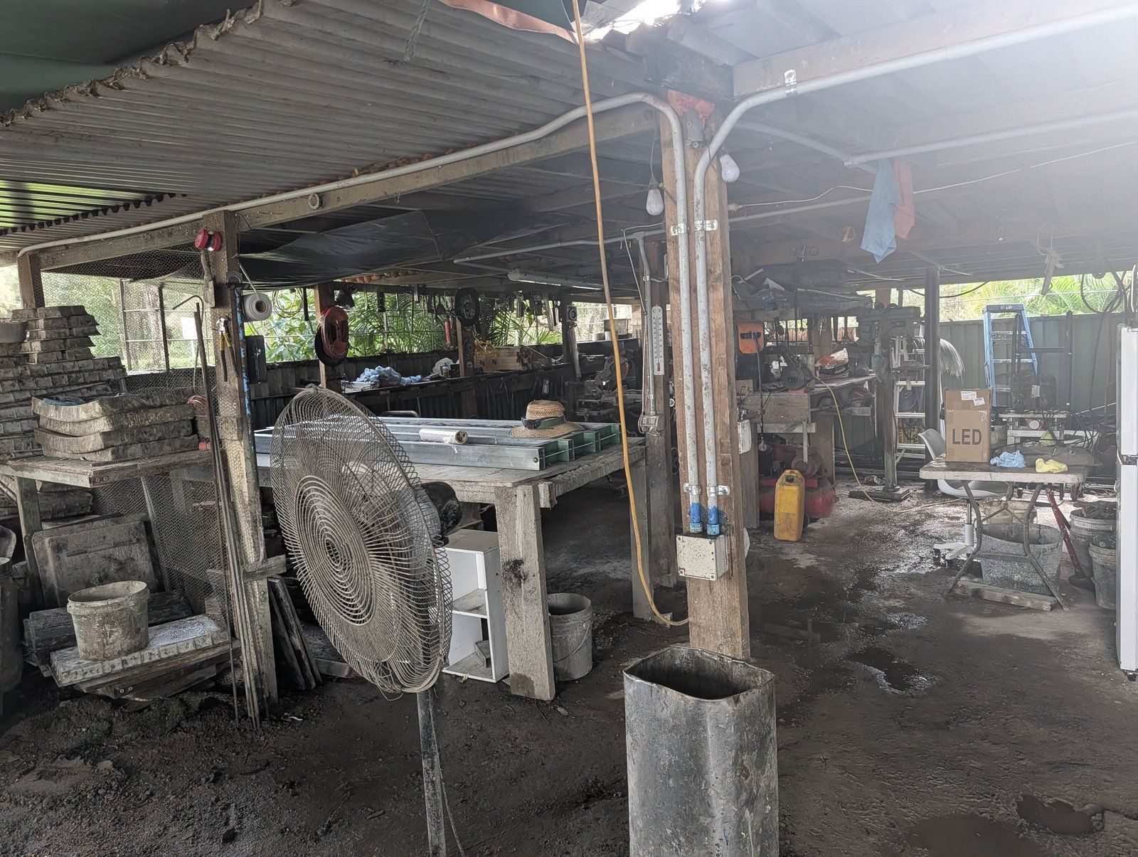 Steve's Oasis Landscapes workshop and on-site product manufacturing