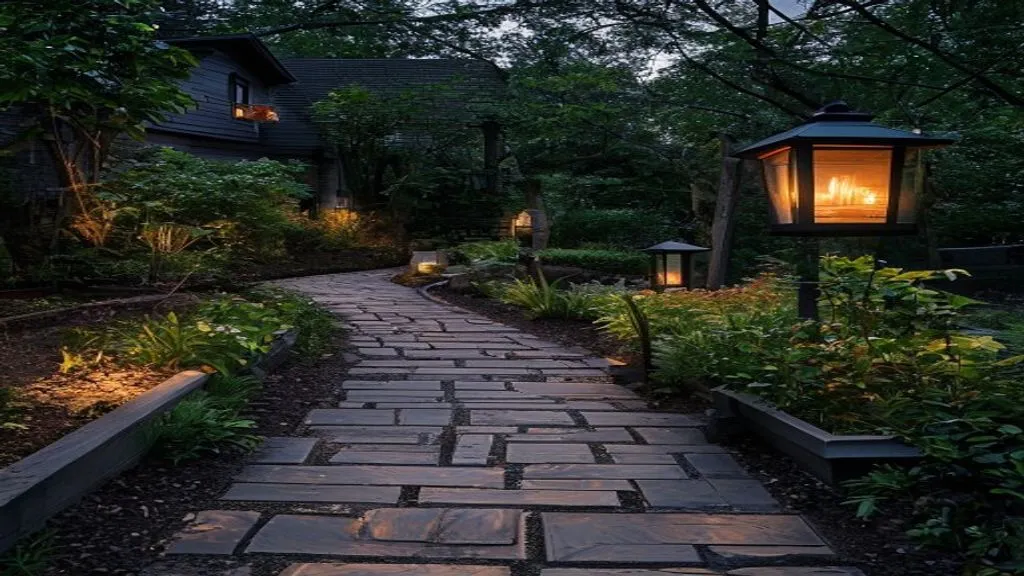Beautiful garden pathway with stone pavers