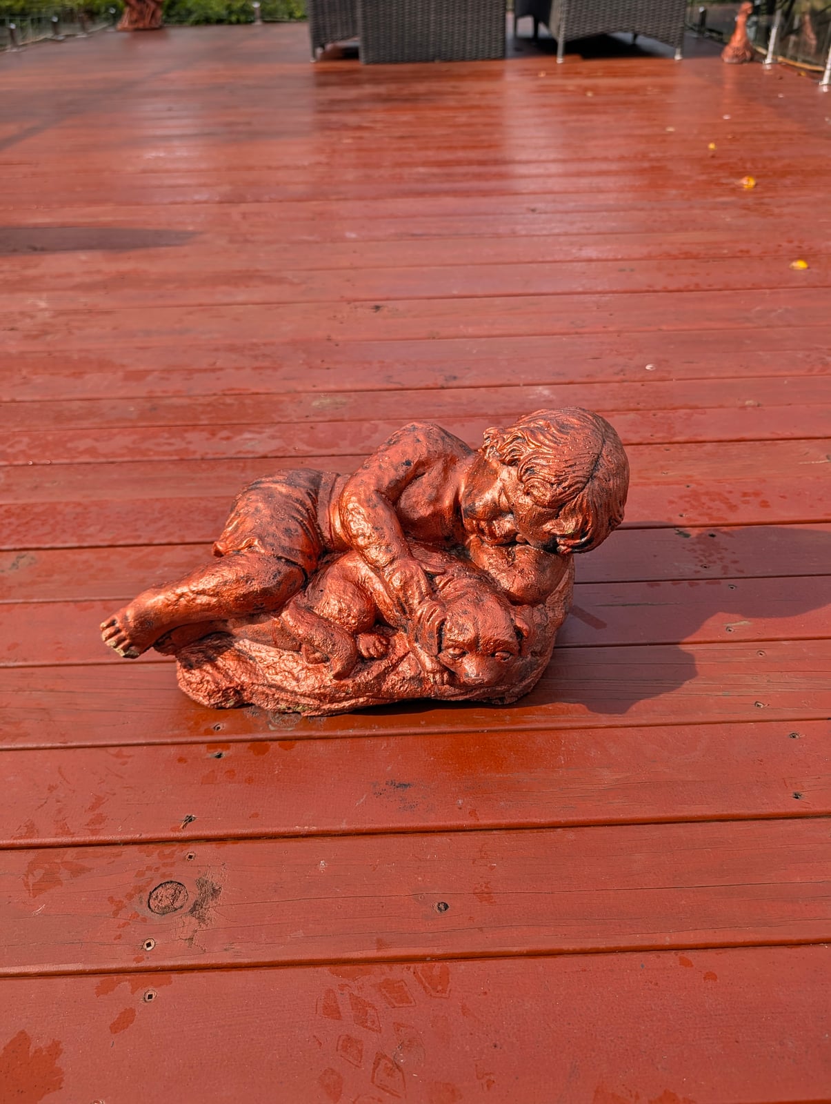 Baby with Dog Statue — Steve-made product from Steve's Oasis Landscapes